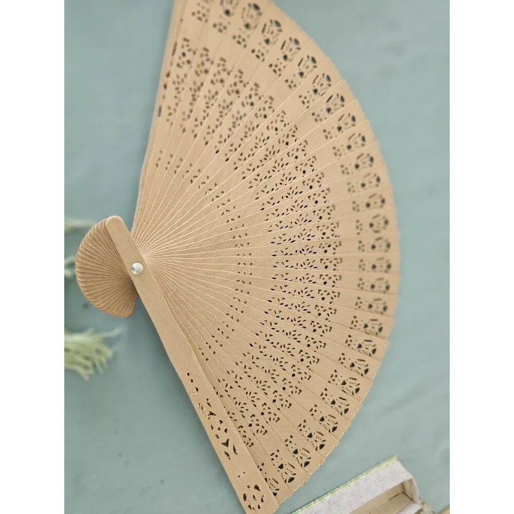 Vintage Wooden Folding Fan With Glass Top Box